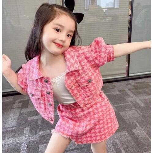 Girls' Fashion Suit 2021 Summer Korean Fashion Pink Hip Skirt Two-piece Denim Short Jacket