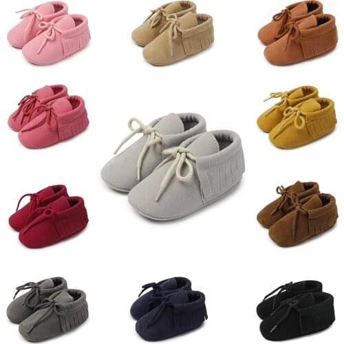 Newborn Baby Boy Girl Moccasins Shoes Fringe Soft Sole Non-slip Footwear Cribs Flock Upper Lace Up Kid Infant First Walker Shoes