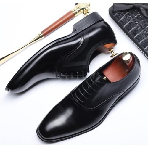Men genuine leather shoes business dress banquet suit casual shoes men brand Bullock leather wedding mens shoes black brown 2020