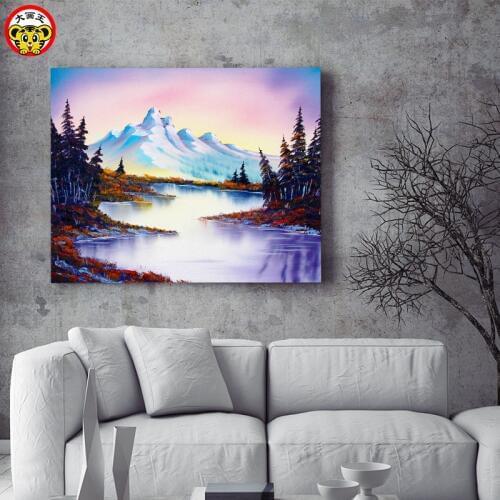 Painting by numbers art paint by number DIY home decor painting beautiful dreamland scenery lake snow mountain living room room