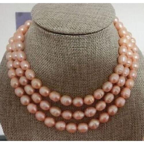 Huge 9-10mm natural south sea pink pearl necklace 49 Inch white fish shape