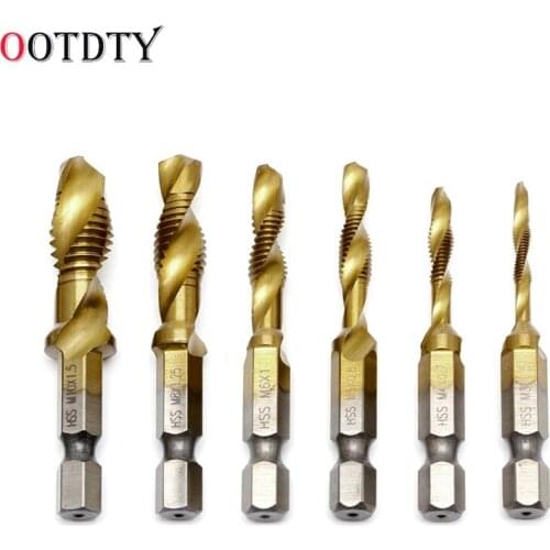 OOTDTY New M3-M10 Hex Shank Titanium Plated HSS Hand Screw Thread Metric Tap Drill Bits