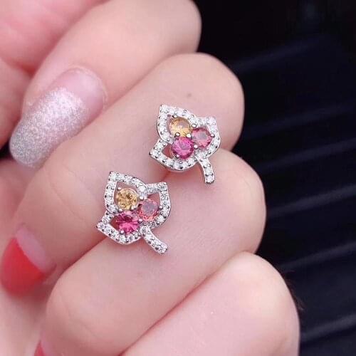 Original Natural Tourmaline earring Free shipping Jewelry Natural real Tourmaline 925 silver Earring