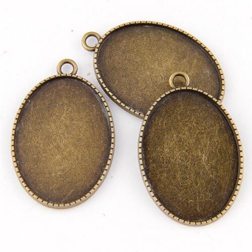 5pc Fit 25x35mm Oval Tower Antique Bronze Pendants Setting Cabochon Cameo Base Tray Bezel Blank DIY Jewelry Findings