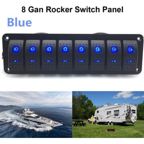 8 Gang Marine Boat Rocker Switch Panel 12V/24V RV LED Switch Panel On/Off Toggle Rocker Circuit Breaker with Blue LED Indicator