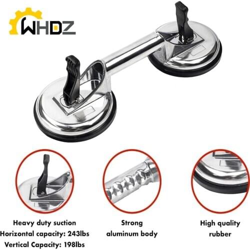 Suction Cup Lifter, Heavy Duty Aluminum Double Vacuum Handle Glass Tile Lifter Puller Gripper Plate/Pad for Lifting/Pulling
