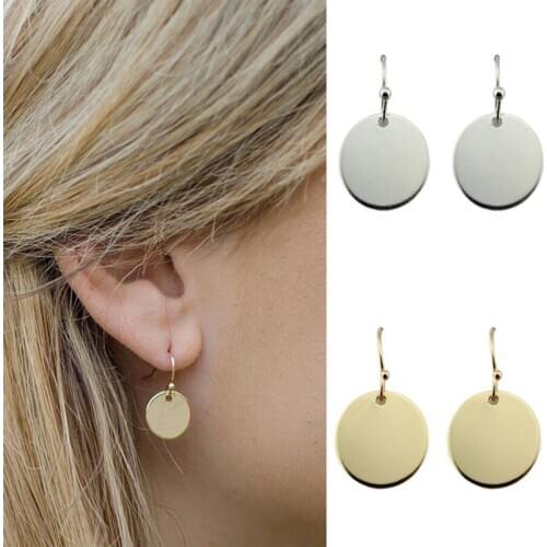 ZWPON Alloy Geometric Textured Round Disc Drop Earrings Three Tone Mini Metal Disc Threader Hook Earrings for Woman Jewelry