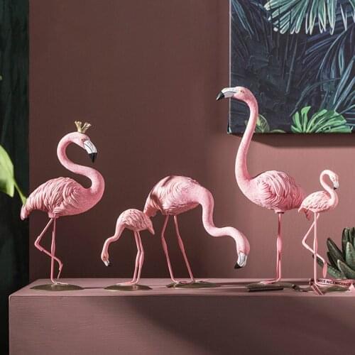 Nordic creative resin simulation animal pink flamingo crafts decoration modern home desktop decoration miniature figurine