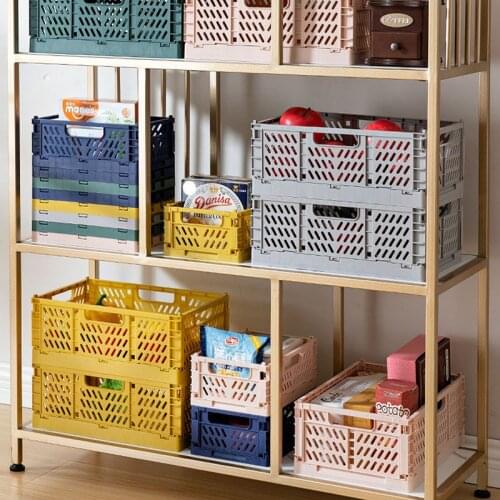 Folding Collapsible Plastic Storage Crate Box Stackable Home Journal Sundries Storage Box Kitchen Warehouse Storage Baskets Box