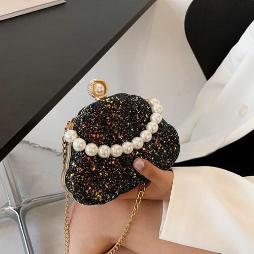 Shell Shape Clutch Bag For Women Black Pink Shoulder Crossbody Bag Fashion Shiny Wedding Bridal Clutch Luxury Handbags And Purse