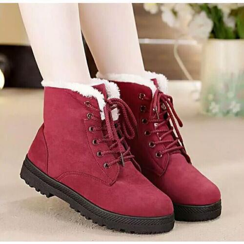 Snow Boots Women Warm Fur Plush Lnsole Women Winter Platform Boots Flock Ankle Shoes Lace-up Winter Shoes Woman