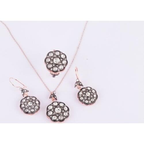 UM US JEWELRY Diamond Montürlü Roz Plated 925 Sterling Silver Triple Set