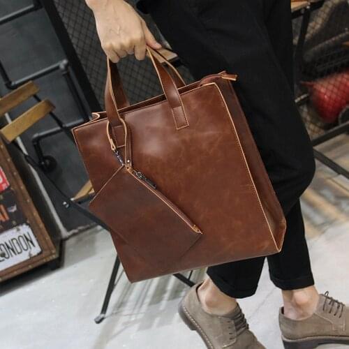 Mens Vintage Tote Bag Crazy Horse pu Leather Shoulder Messenger Bag British Fashion Handbag Large Capacity Messenger Bag