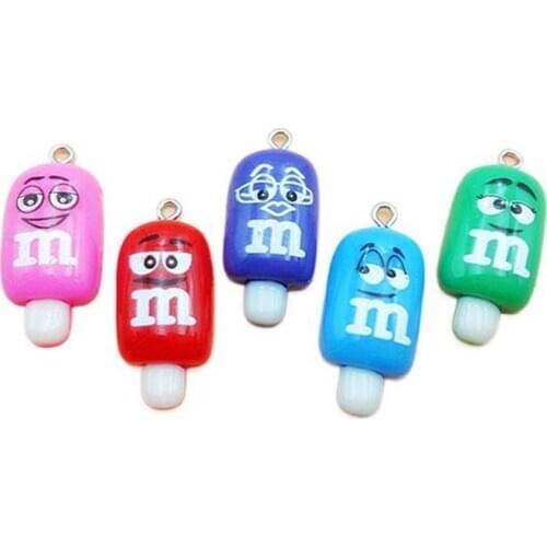 Yamily 10pcs/ 28*15mm Resin Simulation M Bean Charm Face Ice Cream Pendant DIY Decoration Craft Jewelry Making
