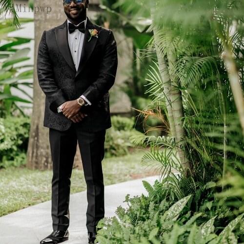 YiMinpwp Black Men Suits Peaked Lapel One Button Costume Mariage Homme Blazer Jacket Men Tuxedos Groom Wedding Suits 2 Piece