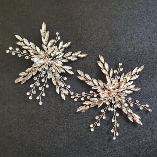 SLBRIDAL Handmade Crystal Rhinestones Flower Wedding Hair Clip Barrettes Bridal Headpieces Hair accessories Women Jewelry