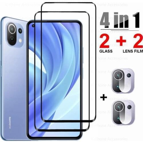 4in1 For Xiaomi Mi 11 Lite 11i 11Lite Tempered Glass Protective Camera Lens Film Screen Cover For Xiaomi Mi11 Lite Mi11i Glass