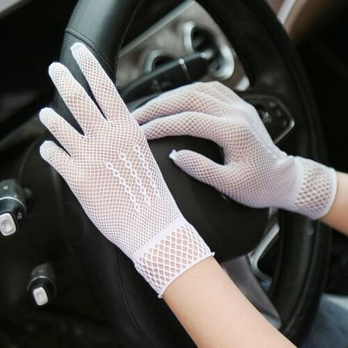 Women Black White Summer Uv-proof Driving Gloves Mesh Fishnet Gloves Lace Mittens Full Finger Girls Lace Fashion Gloves