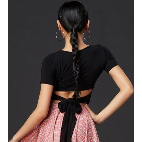 Sexy Latin Dance Costumes For Women Black Short Sleeve Tops Latin Ballroom Dance Dresses Latin Dance Performance Clothes DQS4573