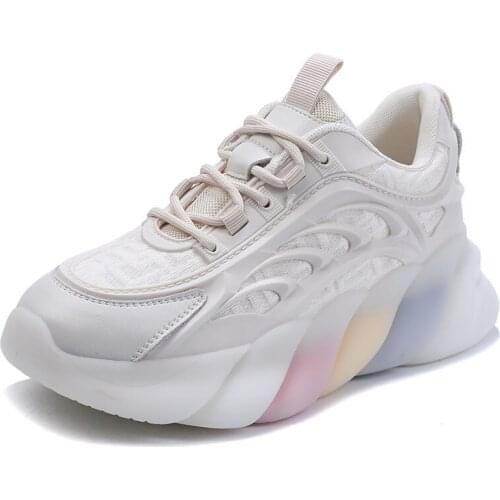 Spring Women Shoes Casual Lace Up Chunky Shoes Comfortable Platform Shoes Woman Sneakers Rainbow Bottom Cute Girl Trainers