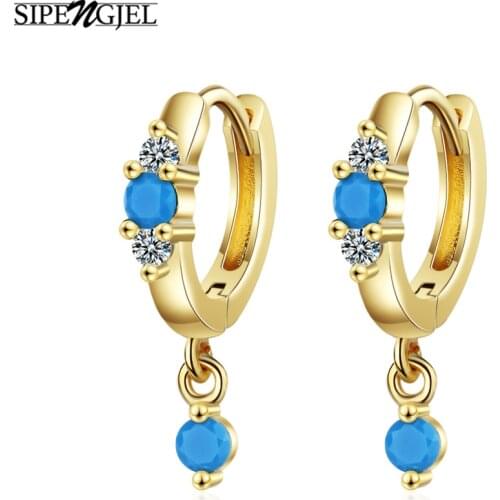 SIPENGJEL Fashion Simple Retro Blue Zircon Drop Earrings High Quality Ear Buckle Hugging Earrings For Women Party Jewelry