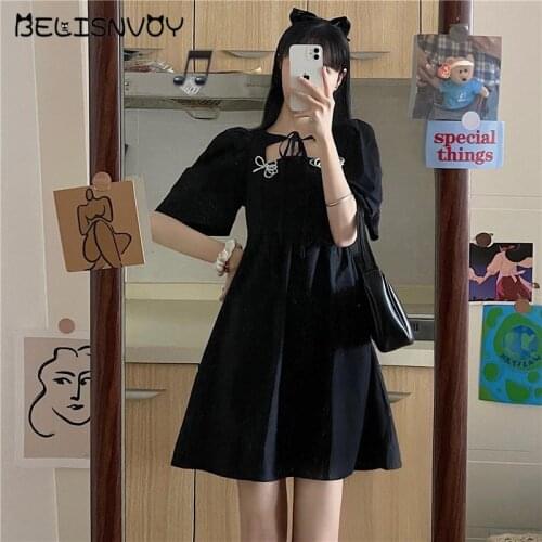 2021 New Vintage White Black Gothic Dress Women Pearl Bowknot Hollow Out Party Y2k Dress Female Summer Sweet Princess Dress