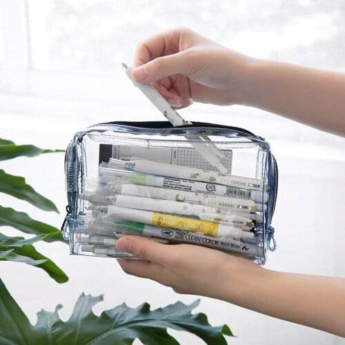 1 PC PVC Waterproof Transparent Simple Large-capacity Pen Pencil Bag for Students Stationary Organizer Storage School Supplies