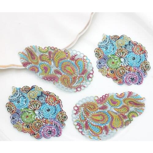 10pcs/Lot Gradient Rainbow Copper Hollow Totems Charms Pendant for DIY Handmade Jewelry Earring Material