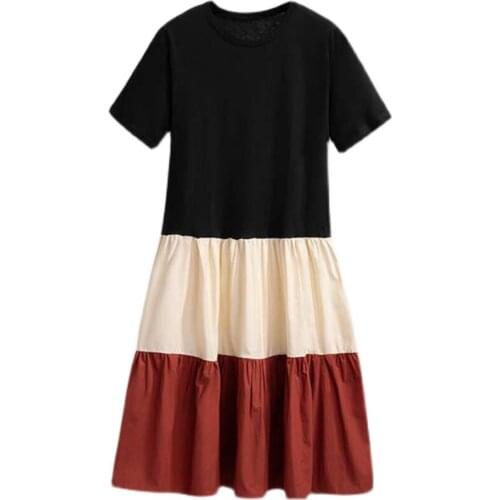 2021 Sunmer New Contrast Dress Large Plus Size T Shirt Dress Fashion Casual Loose Clothes Women Streetwear Big Dress FC339