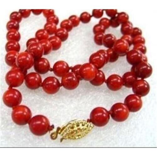 33" 7-8mm Natural Red Coral Round Beads Clasp Necklace AAA