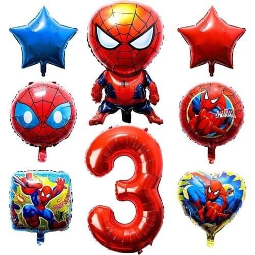 8Pcs 3rd Superhero Spider Balloons Birthday Party Decoration for Kids Giant Foil Balloon Superhero Theme Birthday Party Supplies