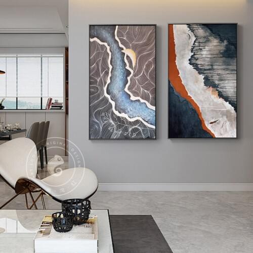 Nodic Style Abstract River and Shore Canvas Painting and Printing Wall Art and Wall Pictures for Living Room Modern Art Deco