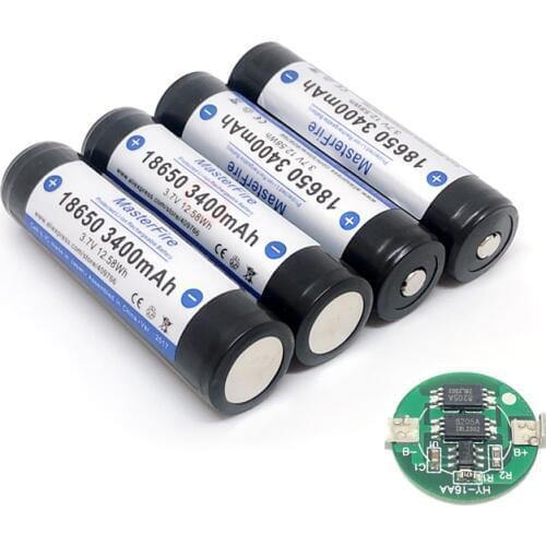 10pcs/lot Original MasterFire Protected 18650 3.7V 3400mAh Rechargeable Battery Lithium Batteries Cell with PCB Made in Japan