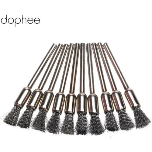 Dophee Dremel Accessories Stainless Steel rotary brush Pen Shape Dremel Brushes 3mm Shank Wire Brush Fits Dremel Tools 10PCS