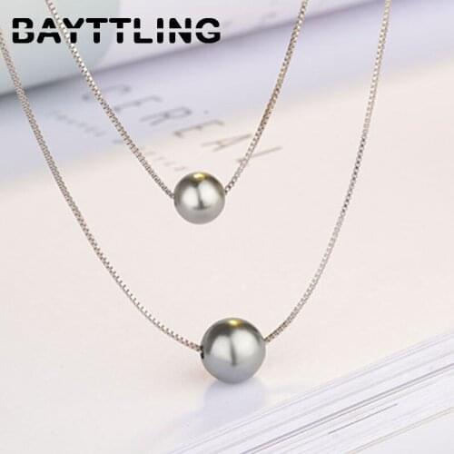 BAYTTLING 925 Sterling Silver Double Pearl Pendant Necklace For Woman Fashion Wedding Jewelry Pearl Necklace Gift