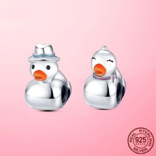 Animal Beads 925 Sterling Silver Couple Duck Charm Fit Original Pandora Bracelet for Women DIY Jewelry Accessory Fine Jewelry