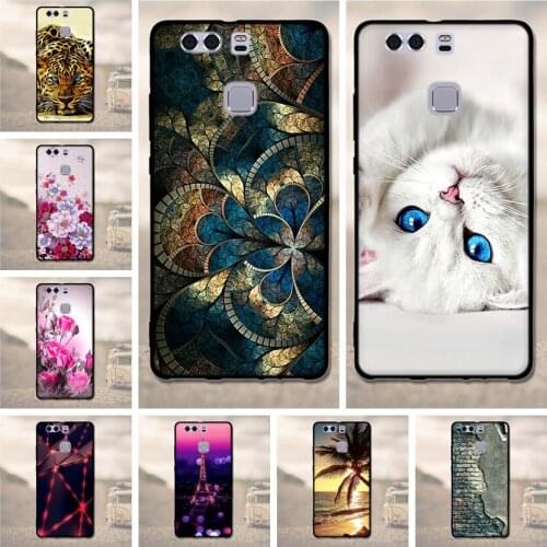 For Cover Huawei P9 Case Cute Animal Black Silicon Soft TPU for Funda Huawei P9 Case Huawei P9 P 9 L09 L19 L29 Phone Back Cases