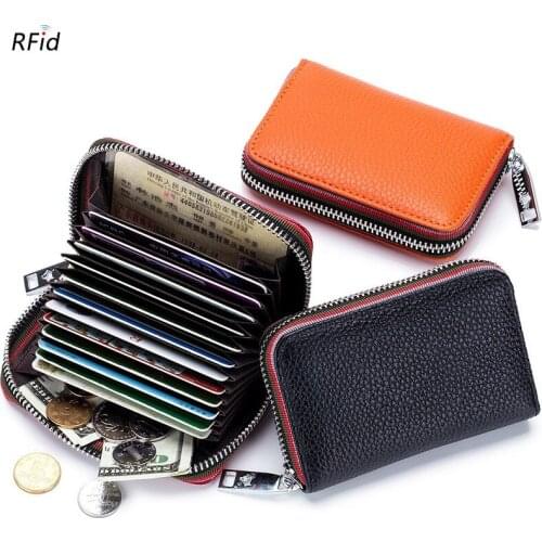 Genuine Leather RFID Blocking Credit Card Holder Men Short Small Coin Purse Business Cardholder Women Bag