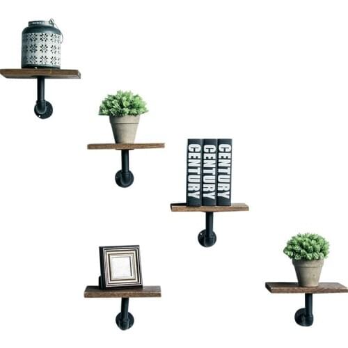 European Retro Wall Mount Wood Shelf Iron Pipe Holder Storage Floating Book Shelf Hanging Home Living Room Restaurant Bedroom
