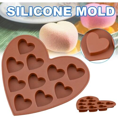Heart Shape Silicone Mould 10 Hearts Cake Decoration Candy Chocolate Mold J2Y