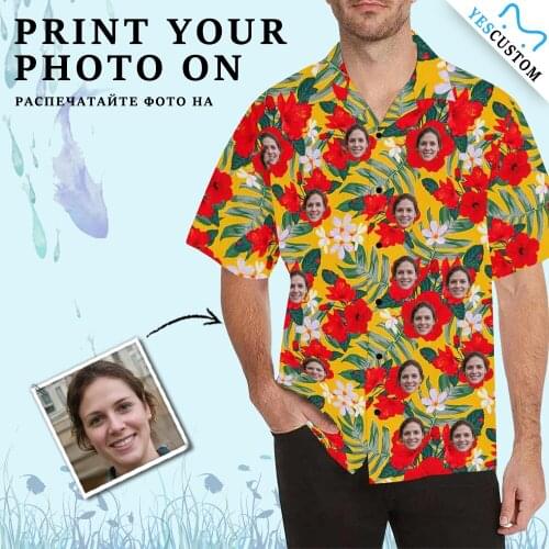 YesCustom T-Shirt Bright-Colored Flowers Logo Custom Face Cardigan Casual Beach Tee Printed Oversize Party Hawaiian Shirt Tops