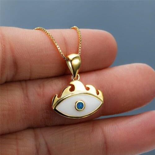 Dainty Bridal Evil Eye Wedding Necklace Hip Hop Female Blue Opal Pendant Necklace Vintage Yellow Gold Chain Necklaces For Women