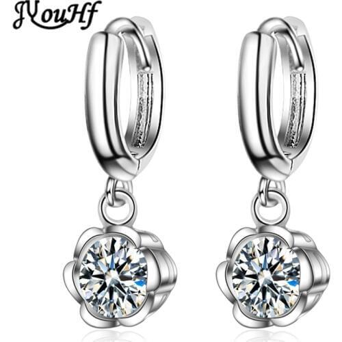 JYouHF Summer White Gold Plated Flower Drop Earrings for Women Exquisite AAA Zircon Crystal Earring Jewelry Bijoux Femme 2020