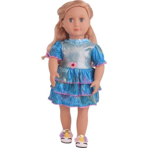 18 inch Girls doll clothes lovely shiny blue dress American new born skirt Baby toys fit 43 cm baby dolls c793