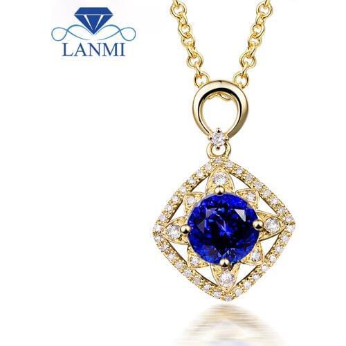 LANMI New Arrival Luxury Real 14K Yellow Gold Natural Tanzanite Pendant Necklace for Women Wholesale Jewelry Christmas Gift