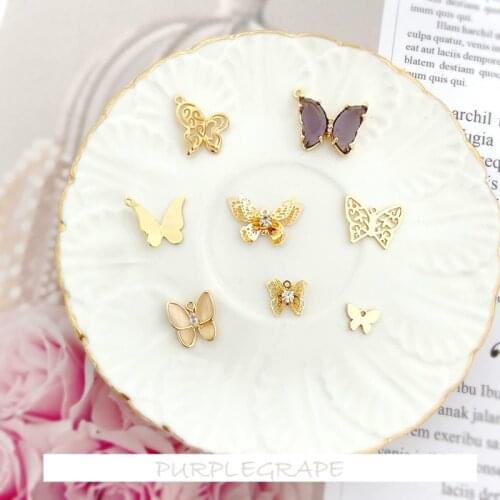 Copper-plated 18K real gold high quality forest butterfly pendant DIY earrings earrings copper-clad gold necklace material 2pcs