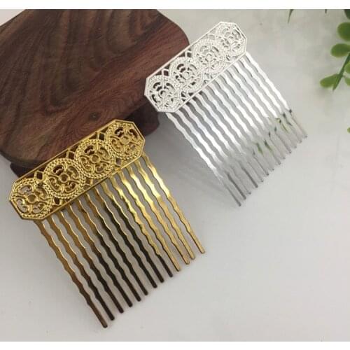 10 PCS 50mm Metal Copper Hair Combs Base Gold Silver Color Hair Combs Setting For Women Jewelry Making