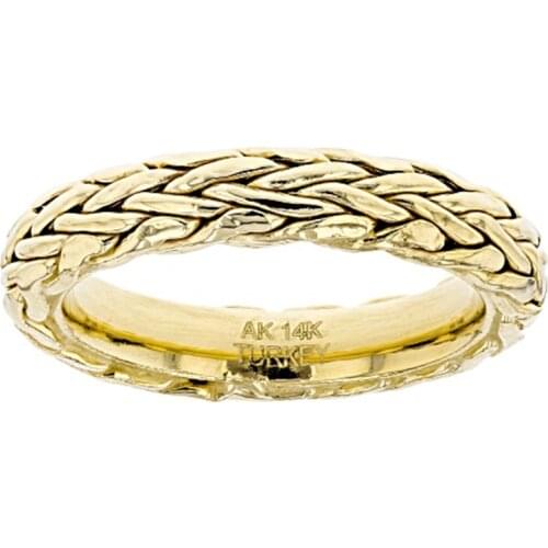 Fashion 14 K Yellow Gold Wheat Pattern Ring Simple Design Handmade Band Rings For Men Women Punk Party Cool Jewelry Gift M2Z180