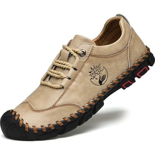 Men Handmade Genuine Leather Casual Shoes Non-slip Wearproof Designer Luxury Comfortable Soft High Quality Brown Size38-46