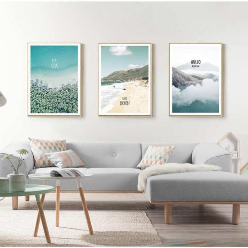 Blue Sea and Beach Nordic Poster Plants Cuadros Decoracion Mountain Tree Wall Pictures For Living Room Wall Art Canvas Paintings